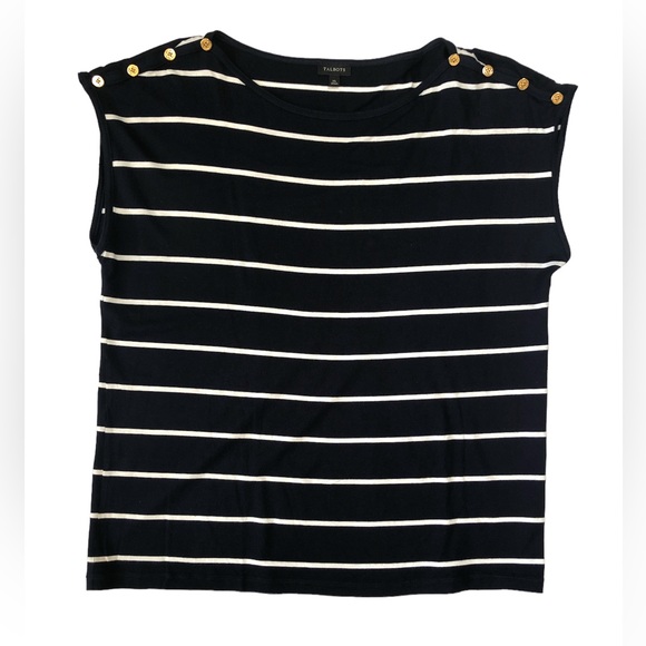 Talbots Navy White Striped Tee - Picture 4 of 7